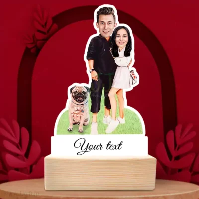 Personalized Couple Caricature Standee with Pet Dog, Caricature Standee For Couple with Dog