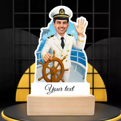 Personalized Indian Navy Ship Captain Caricature Standee-Ship Steering Wheel Edition