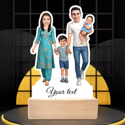 Personalized Parents With 1 Boy& 1 Girl Caricature Standee Gift, Custom Caricature Gift for Couples with Kids