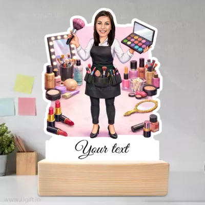 Personalized Professional Makeup Artist Caricature Stand with Glam Beauty Studio Theme
