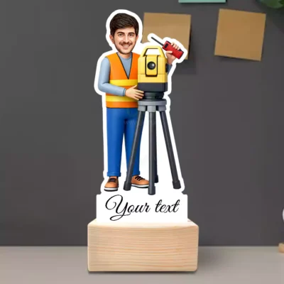 Surveyor caricature gift, Statue for civil engineer with measurment equipment