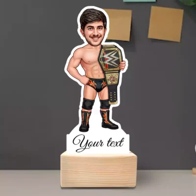 WWE Style Wrestler Caricature Stand , Custom Wrestler Caricature Standee with Championship Belt Theme
