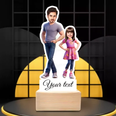 Dad and 1 Daughter Caricature Standee Gift In Stylish Pose