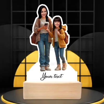 Personalized Present For Mom & Daughter Caricature, Unique Standee Gift For Mother-Daughter Duo