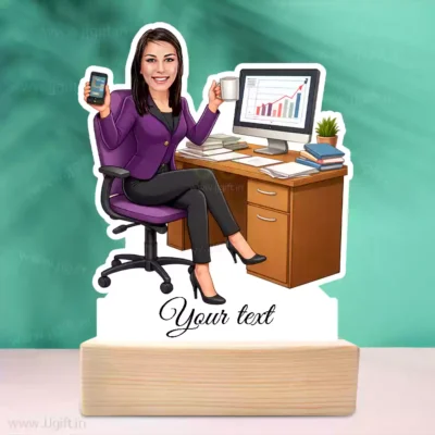 Caricature standee gift for Female stock market trader, Personalized Stock Market Analyst Showpiece Gift