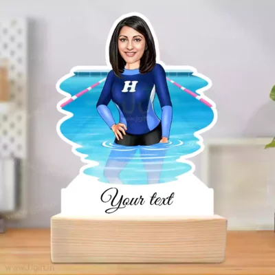 Custom Swimming Girl Caricature Photo Standee, Swim Coach Appreciation Showpiece Standee Gift