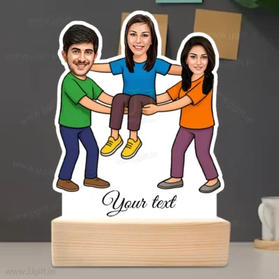 Funny Standee Caricature Gift For 1 Male & 2 Female, Personalized Brother and Sister Caricature Gift