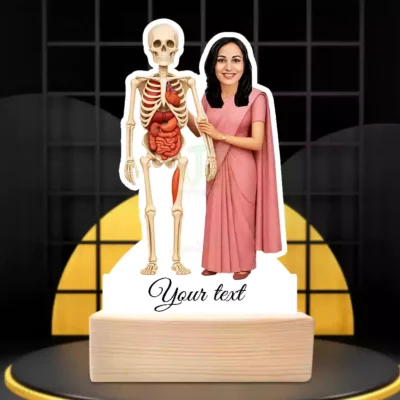 Human Anatomy Specialist Caricature with Skeleton, Unique Personalized Present For Anatomy Professor