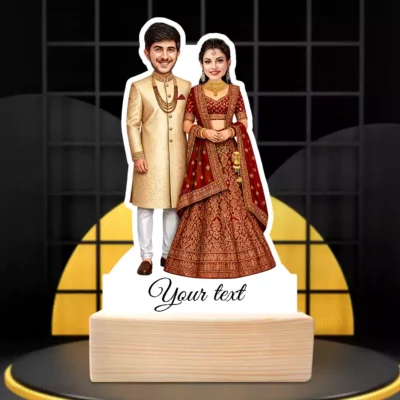 Modern Indian Bride Groom Personalized Acrylic Caricature Showpiece, Personalized Gift For Nowly Wedded Couple