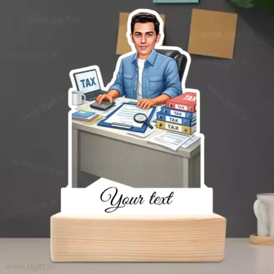Personalized Male Chartered Accountant Acrylic caricature With Wooden Base, Modern Tax Consultant Acrylic Caricature Officedesk