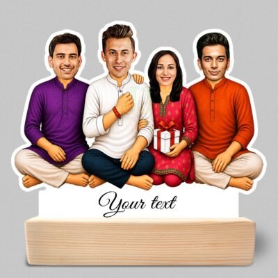 Personalized Raksha Bandhan Gift for Brother & Sister -Custom Caricature Standee For 3 Brother & 1 Sister