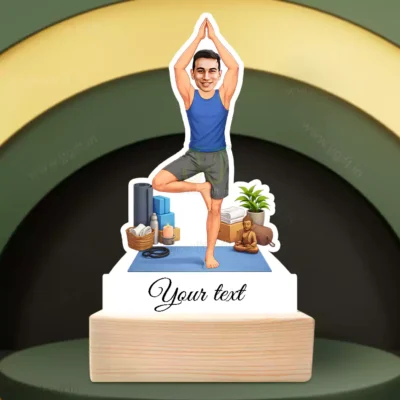 Personalized Spiritual Yoga Cartoon Figurine Caricature, Gift for Wellness Lovers, Stylish Personalized Yoga Lover Acrylic Standee Showpiece