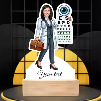 Female Eye Doctor Caricature Present, Eye Specialist Doctor Showpiece Gift