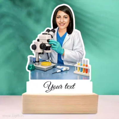 Personalized Female Pathologist Caricature with Microscope, Custom Clinical Research Professional Showpiece Gift
