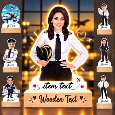 Unique standee for lady pilot, Caricature gift for lady pilot-MC main2